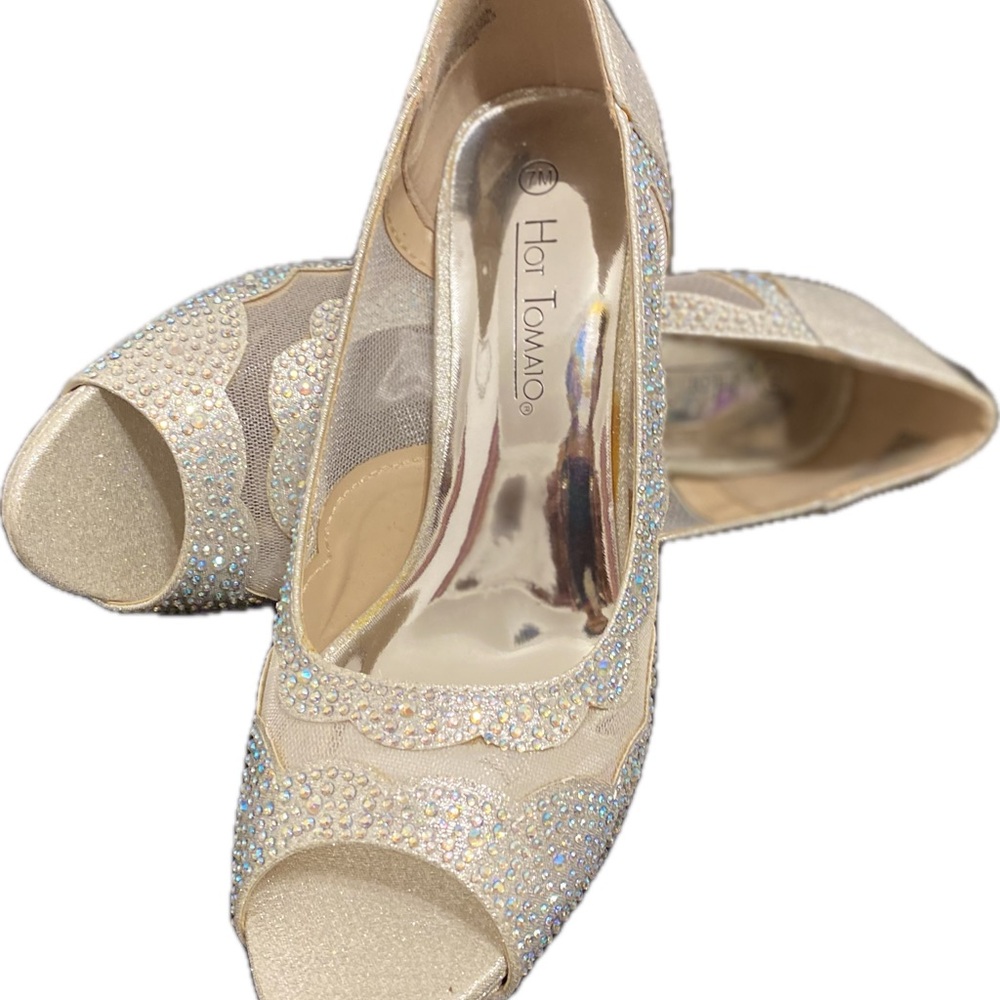 Sparkling Off White Peep-Toe Heels by. Hot Tomato